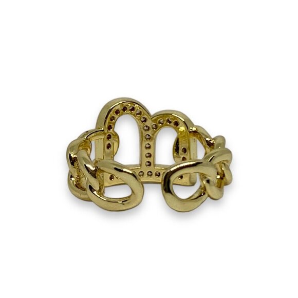 "B" Initial Rhinestone Chain Link Band Adjustable Ring Size 5.5-6 - Picture 4 of 6